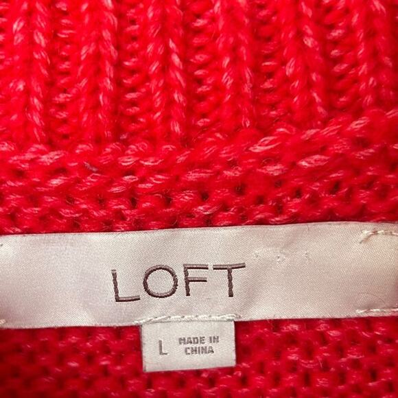 LOFT Women's Red Cable Knit Cropped Turtleneck Sweater Size Large - Picture 6 of 7